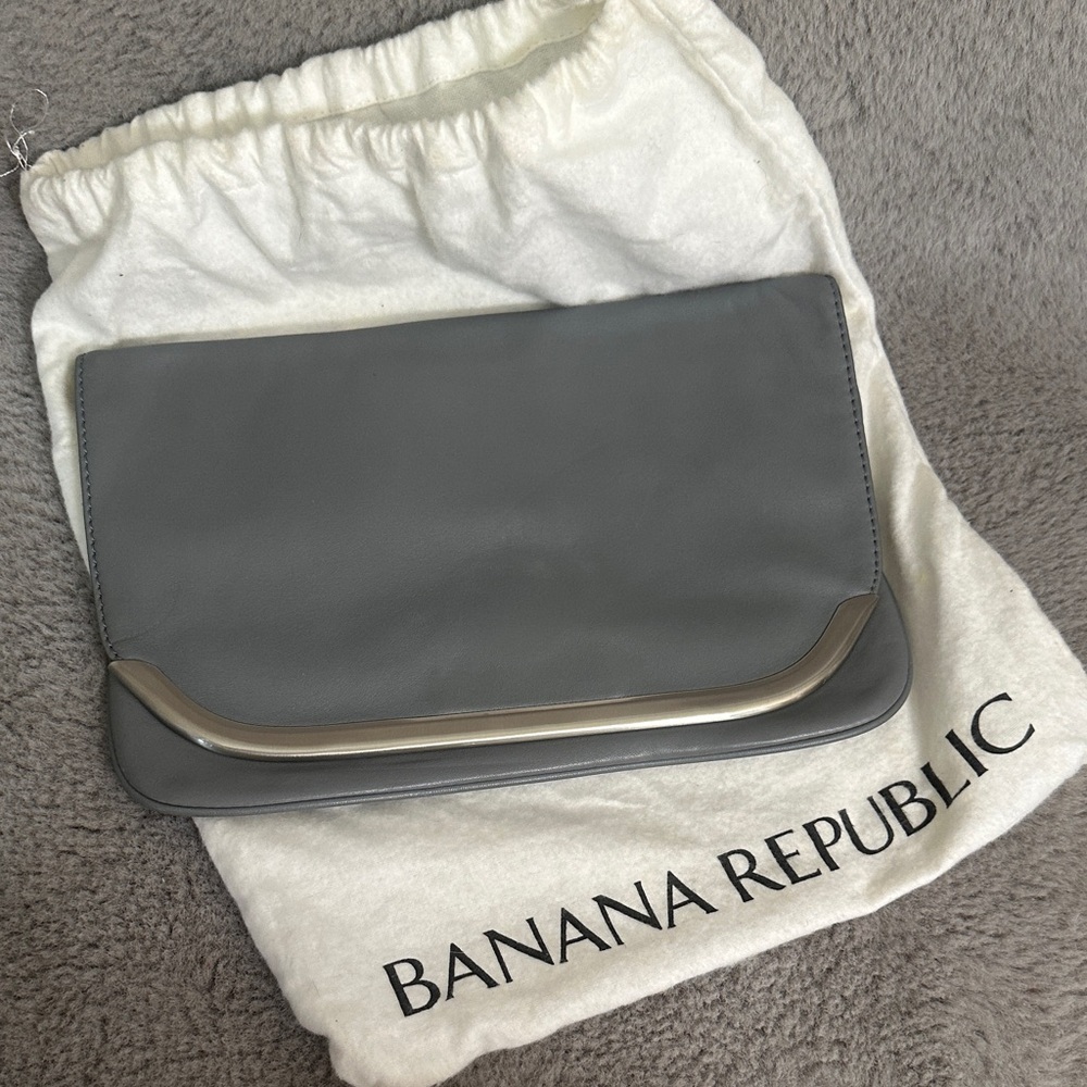 Banana Republic leather Charcoal Clutch with Silver Accent